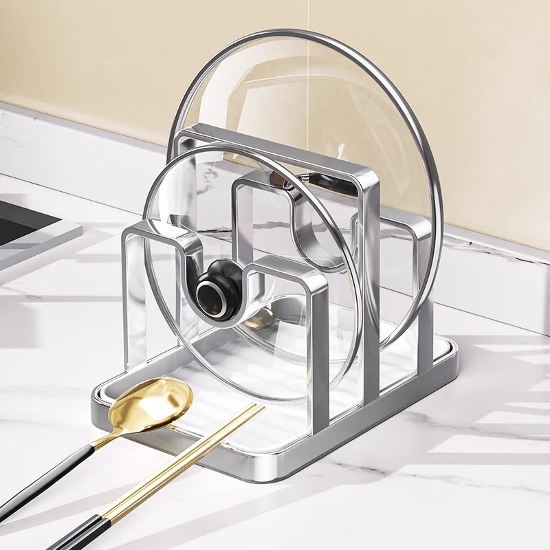 Stainless Steel Double-Layer Pot Lid and Vegetable Board Storage Rack, Kitchen Drain Rack Household Cutting Board Placement, 304