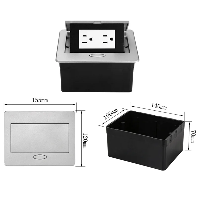 A64K 1 Set 2 Outlets -Up Floor Electrical Outlet Embedded Invisible Socket For Office US Plug