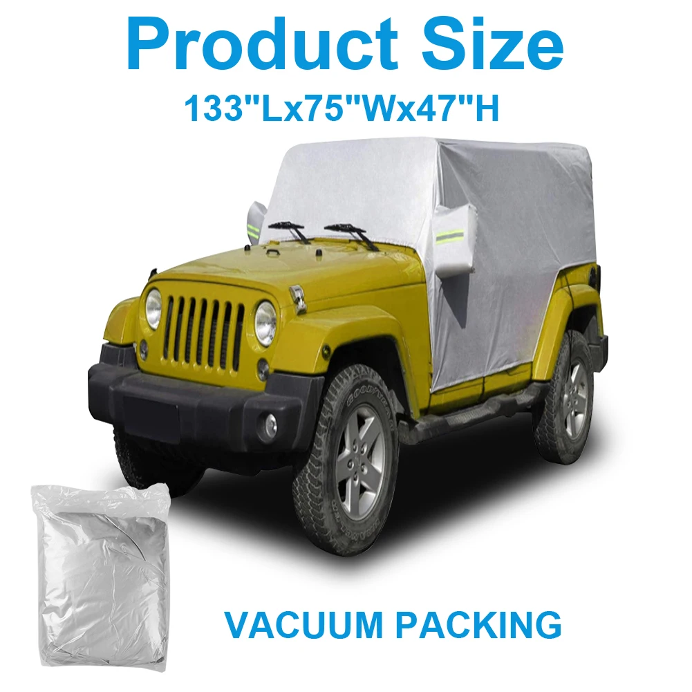 210D Waterproof Half Roof Top Car Cover for JEEP Wrangler JK JL 2-Door /4-Door 2007-2020 Outdoor Protection Cover Snow Rain Dust