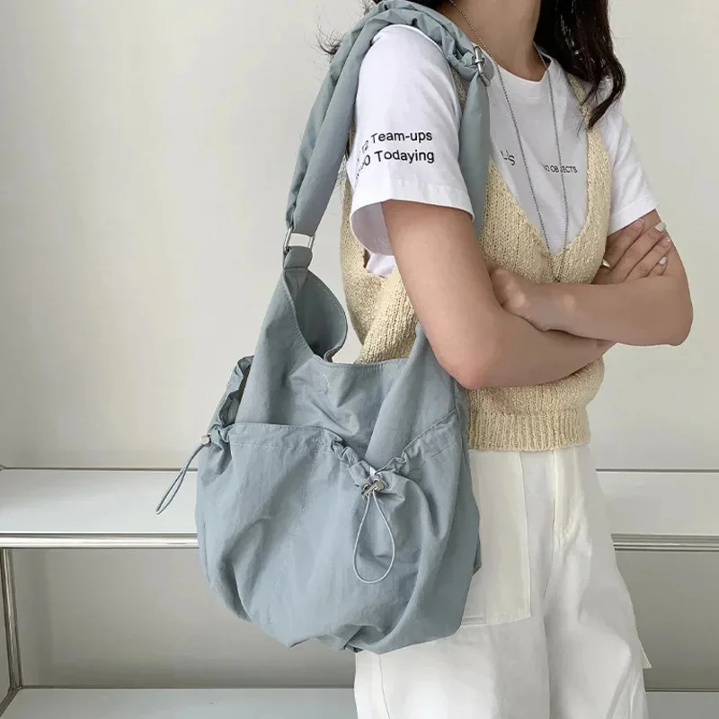 

Fashion Large Capacity Pleated Bag Casual Niche Korean Nylon Tote College Students Simple Versatile Women Crossbody Shoulder Bag