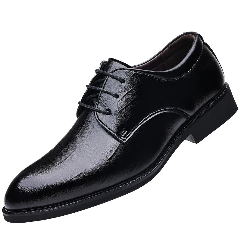 Men Genuine Leather Soft Sole Business Casual Shoes Low Top Non Slip and Shockproof Youth Conference Wedding Shoes