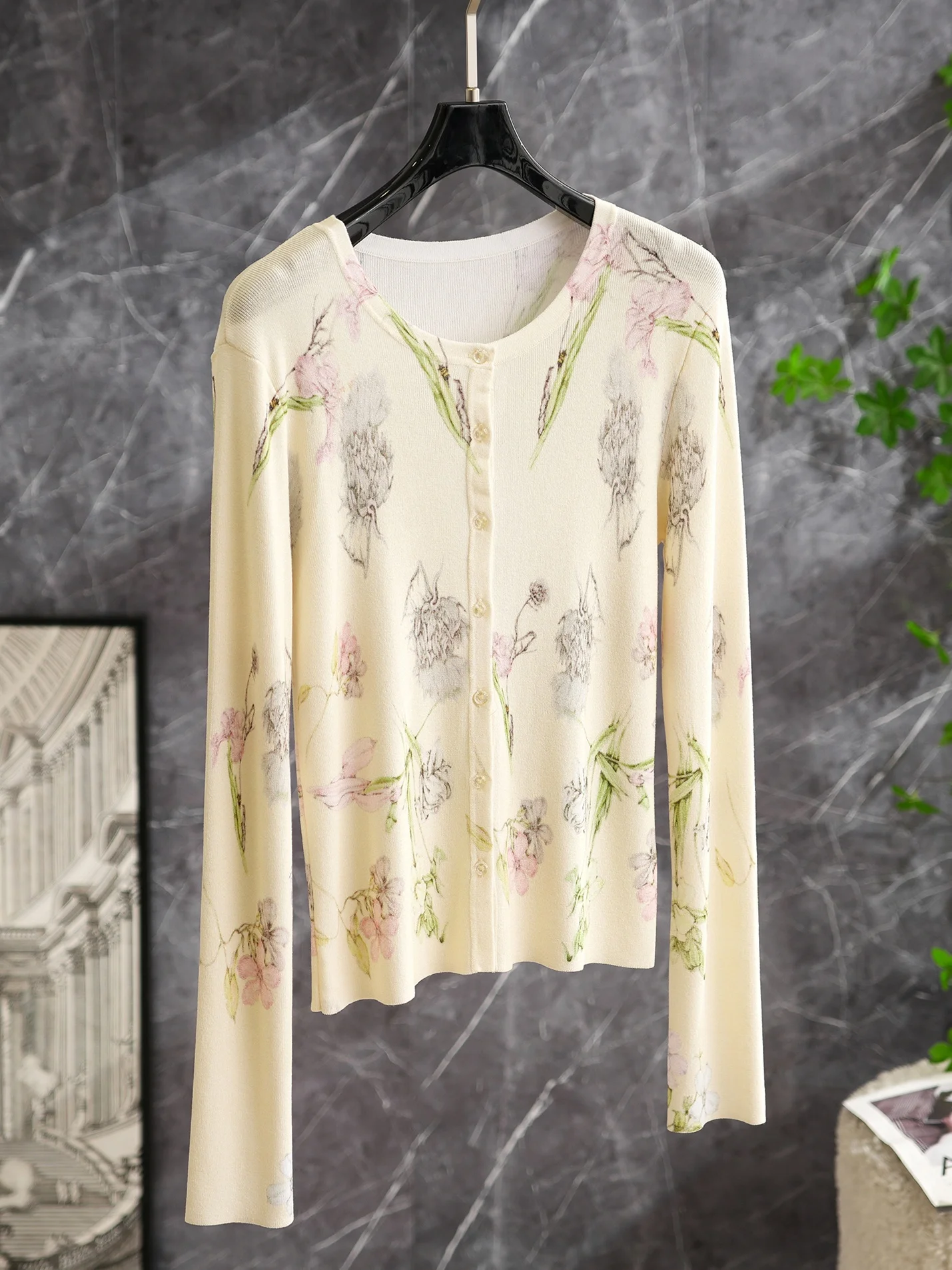 

Artistic Hand-Painted Knitted Cardigan Women's Sweater Jaet Water-Soluble Print Soft Fit Spring Faion Casual Sle