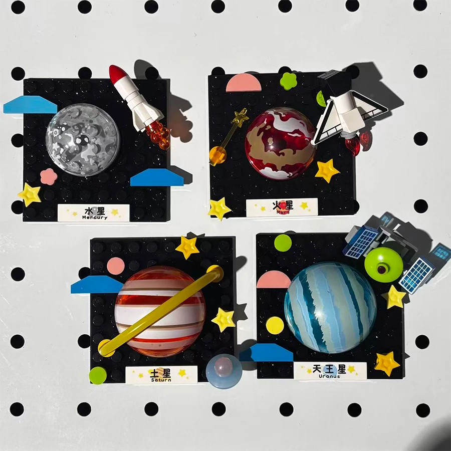 Bouwstenen: acht-planet koelkastmagneet, zonnestelsel, magnetische koelkastmagneet bouwstenen, kerstcadeau