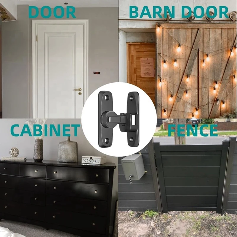 BAAY 90/180도 각도 뒤집기 및 슬라이드 헛간 도어 잠금 장치. 견고한 아연 합금 도난 방지 볼트. (블랙)