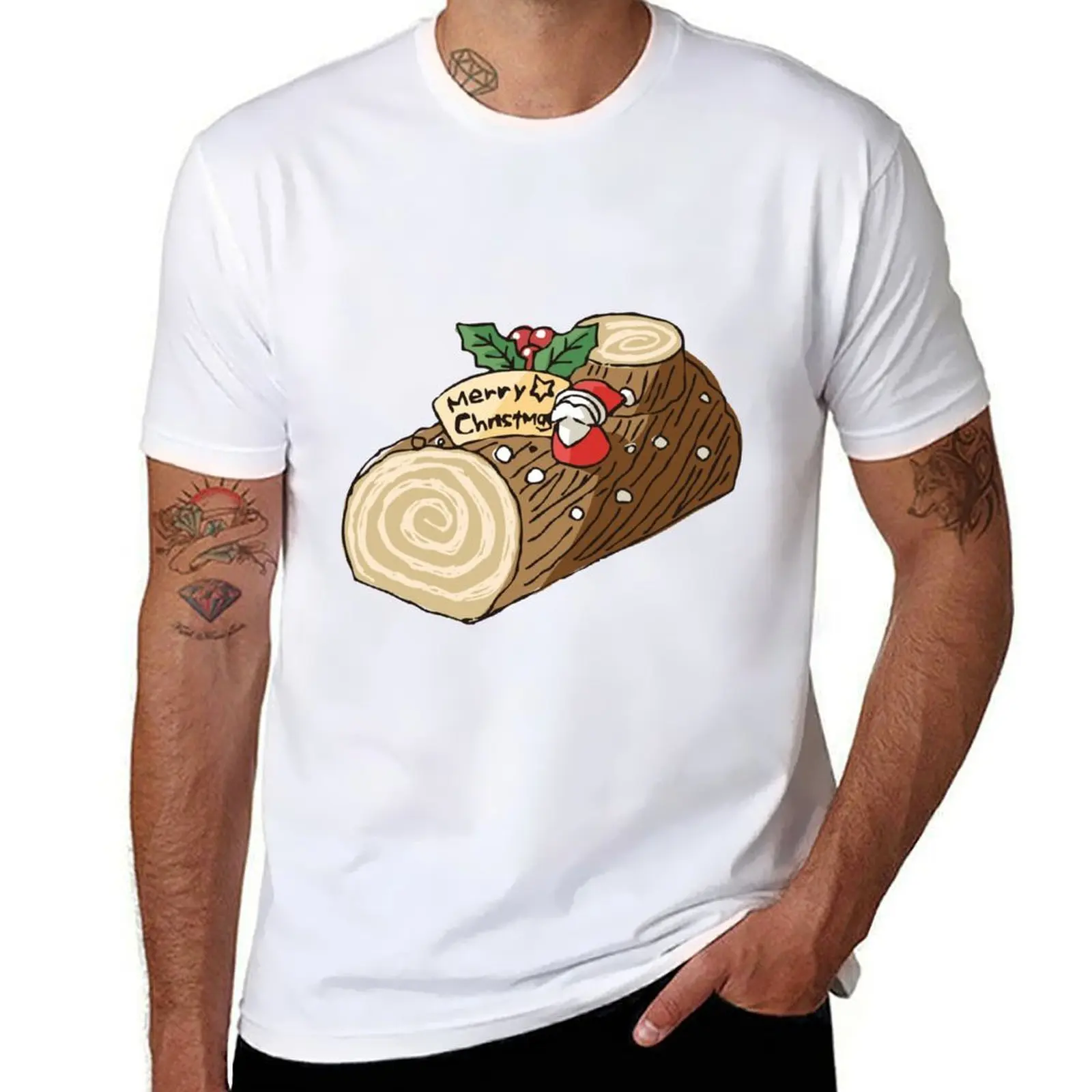 

Cartoon Merry Christmas Chocolate cake T-Shirt anime t shirts oversize cotton tshirt 100% T-Shirt