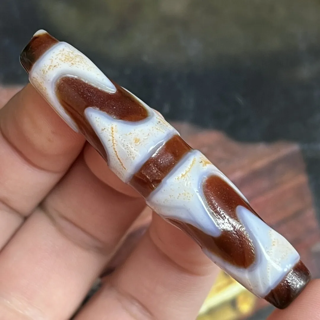 Tibetan Old Agate Dzi Carved Tiger Teeth Bead Amulet Pendant 57mm Z1123