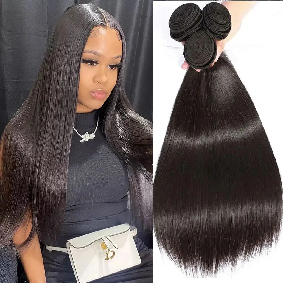 Straight Human Hair Bundles 3 Bundles Human Hair Straight 18 20 22 Inch Brazilian Virgin Hair 100% Unprocessed Natural Black Bun