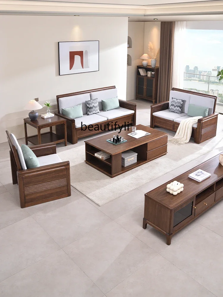 

Solid Wood Sofa Storage Modern Simple Home Living Room Walnut Combination Sofa Small Apartment Single Two Or Three People A16