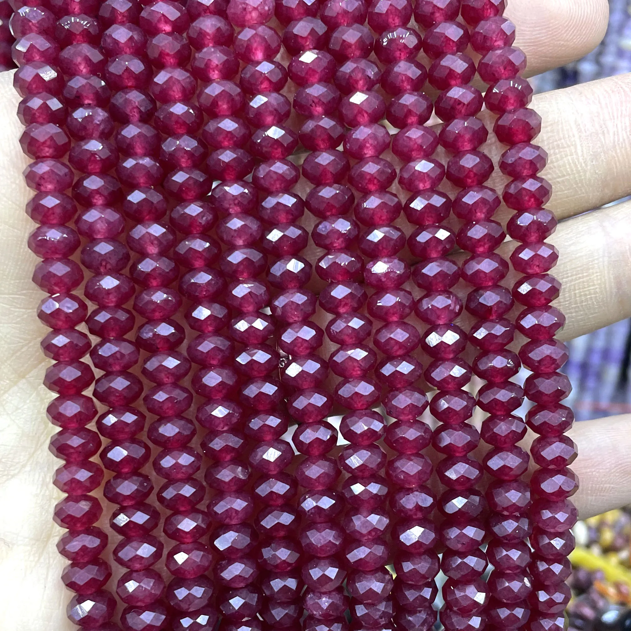 4X6MM Faceted Natural Stone Ruby Red Chalcedony Abacus Rondelle Spacer Beads For Jewelry Making Diy Bracelet Accessories 7.5\'