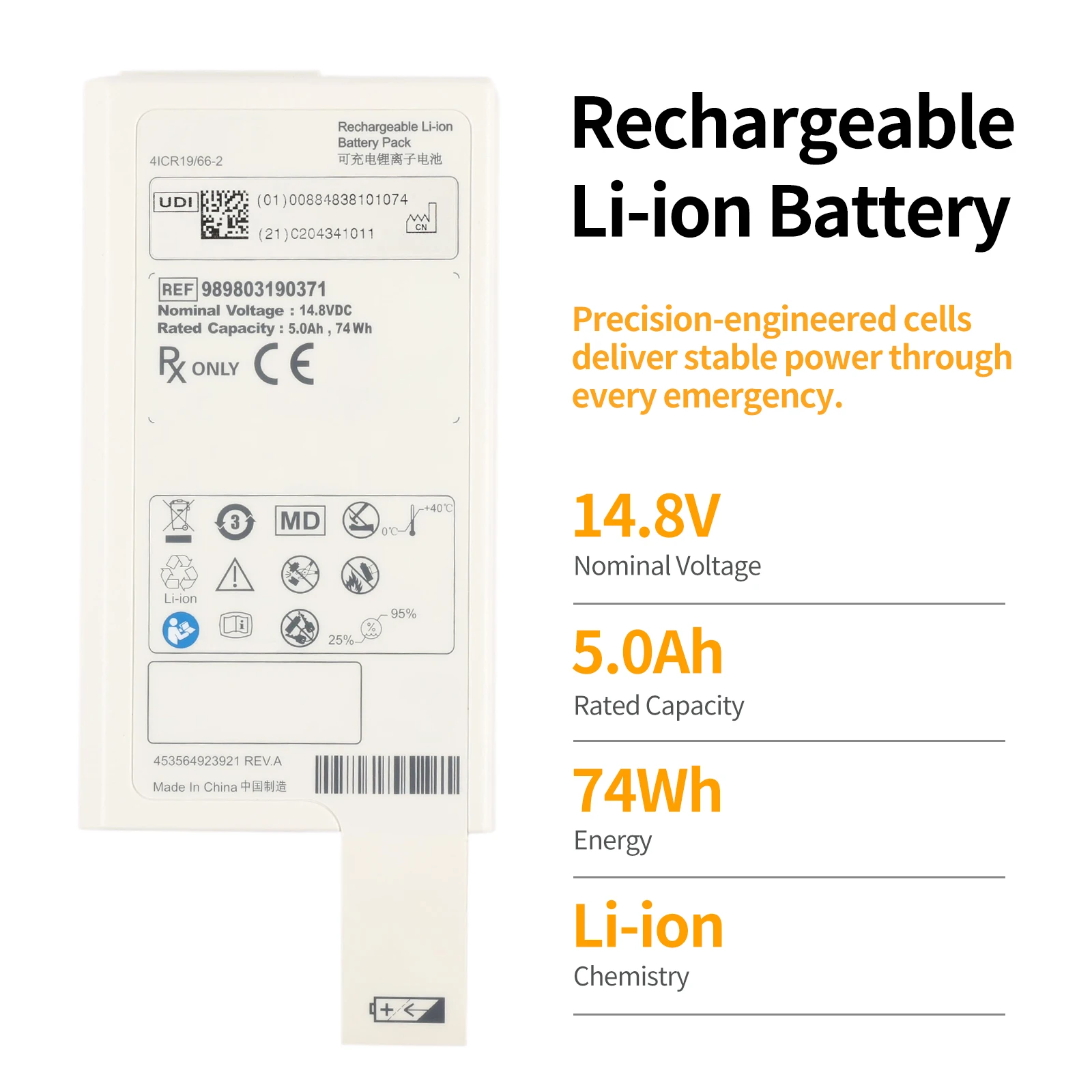 LUSONBYA 14.8V 74WH REF 989803190371 Replacement Battery For Ph-ps Efficia DFM100 Defibrillator 9898031903 989803190371 M6482