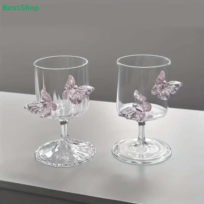 ✔3D Butterfly Decorative Wine Glasses,Cute Pink Butterfly Stemmed Glass Cups for Cocktail,Juice & Party Use