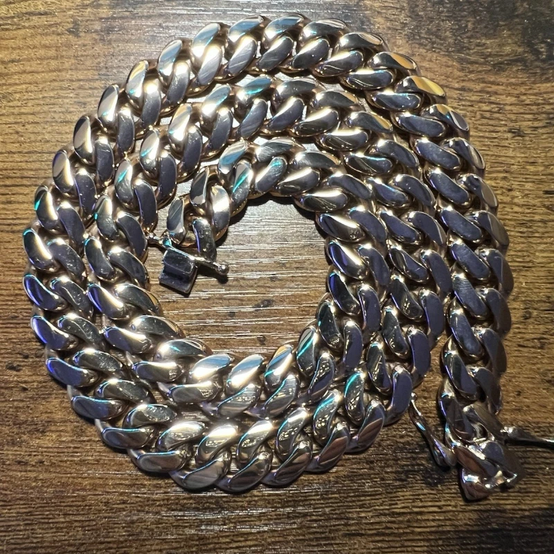 High-quality 16mm/24-inch sparkling Cuban chain necklace. Rose Gold - Popular choice for all holiday and anniversary gifts