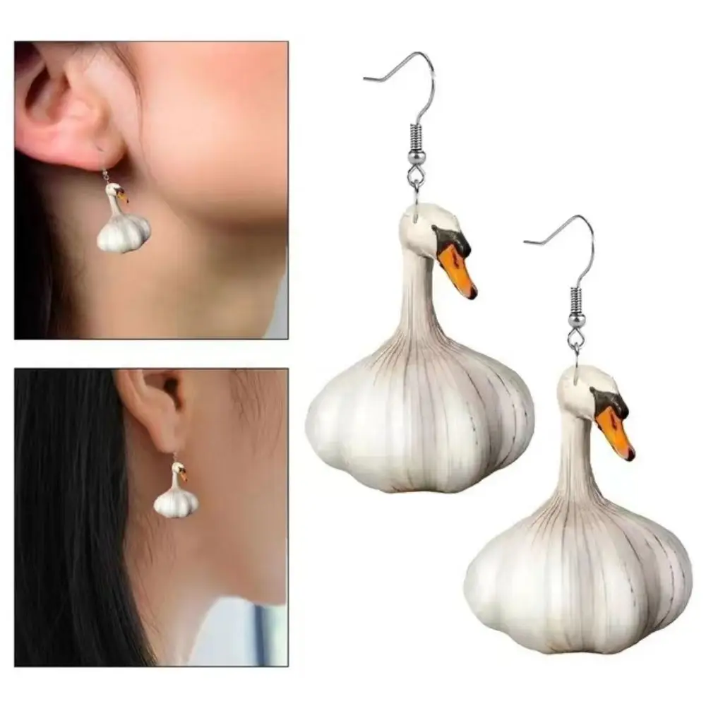 Novel Garlic Duck Acrylic Earrings For Girls Trendy Unique Creative Earrings Jewelry Cute Kawaii and Interesting Women's Gift