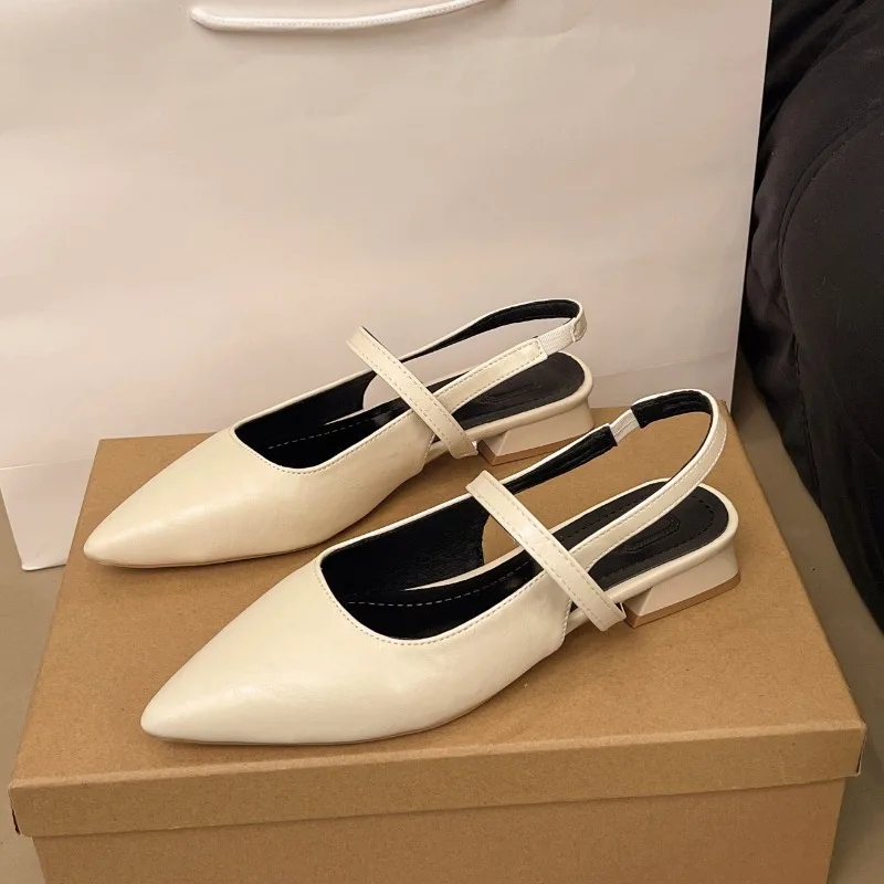 صنادل نسائية صيفية فاخرة بمقدمة مدببة أحذية البغال أحذية نسائية أنيقة بكعب منخفض متجرد للحفلات Sandalias #5