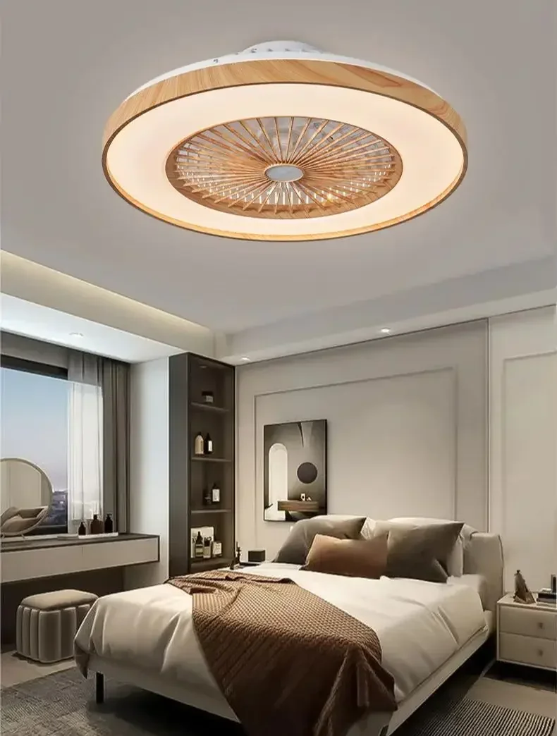 

Wood Grain Color Eectric Fan 60cm Ceiling Mounted Fan Light With APP Pendant Light Living Room Dining Room Bedroom Light 110V