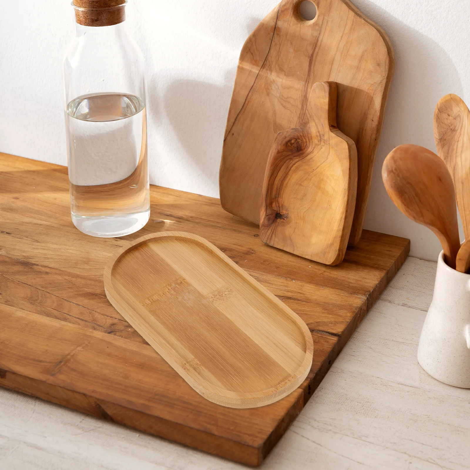 

2pcs Bamboo Coaster Oval Small Cheese Board Wooden Serving Tray Kitchen Charcuterie Plate Table Counter Protector Heat