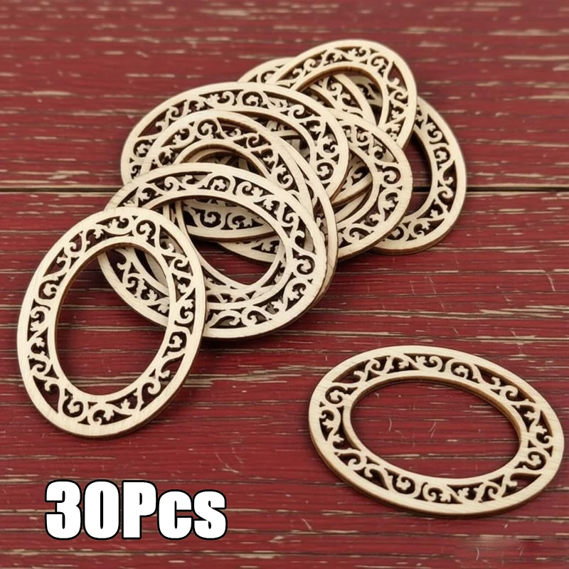 

30Pcs Wooden Photo Frame Hollow Oval DIY Painting & Graffiti Art Hanging Decorations For Christmas New Year Festival Ornaments