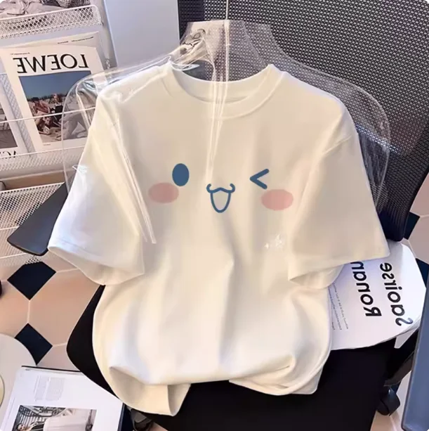 2026 Summer Cotton Sanrio Cinnamoroll Printed Casual Loose T-shirt Parent-child Vintage Harajuku Top 52TOYS Collaboration.
