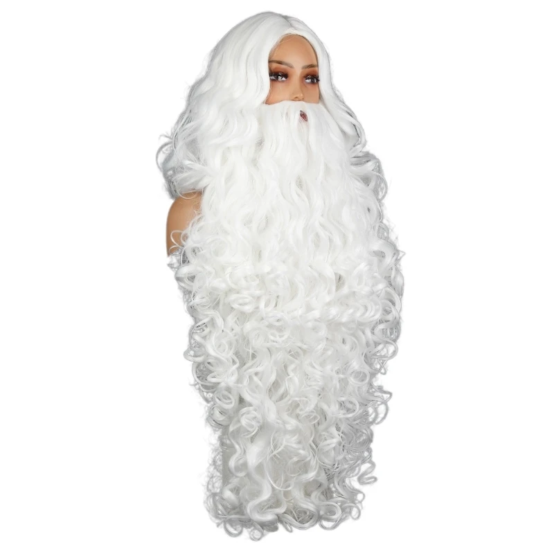 Conjunto peluca y barba Papá Noel blanco, realista anciano Navidad con bigote oso, accesorios disfraz
