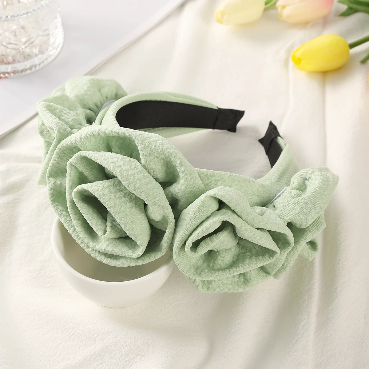 AWAYTR New Handmade Rose Fabric Headband Women\'s Retro Hair Bands Artificial Flower Elegant Hairband Hair Accessories