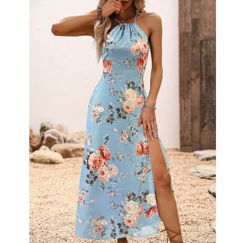 فستان بوهو النسائي للربيع والصيف مطبوع عليه زهور مكشوف الأكتاف يُباع بدون أكمام فستان أنيق للنساء فساتين ماكسي أنيقة للنساء