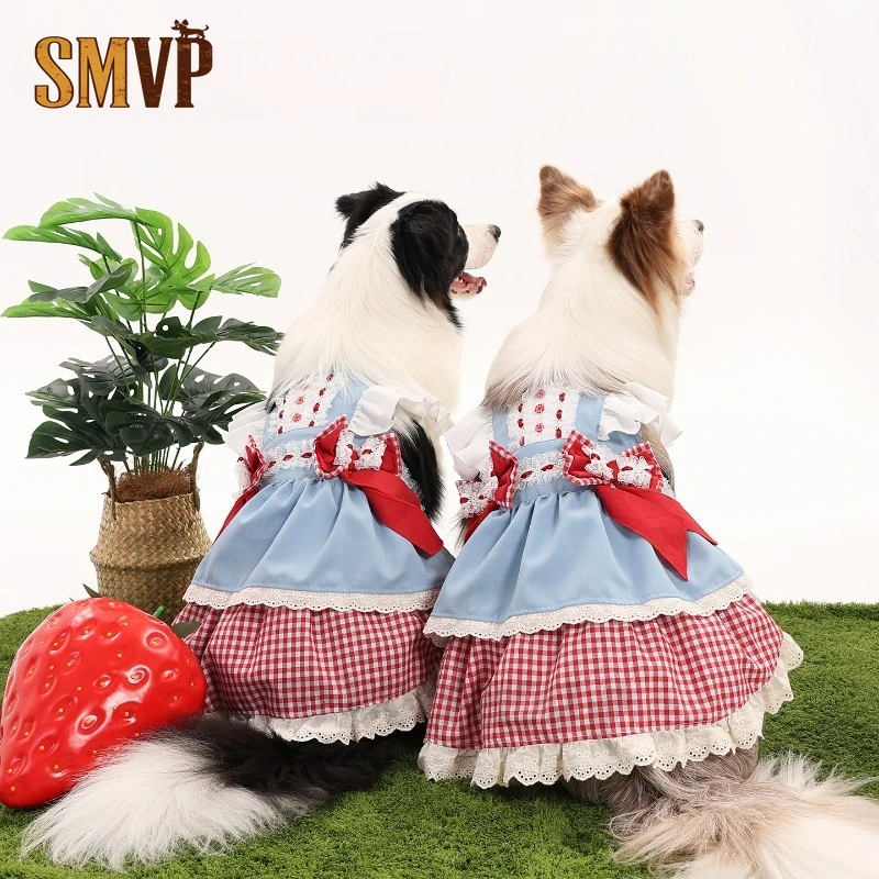 

Spring and Summer Breathable Red Plaid Sweet Bow Decoration Lolita Princess Dress Medium and Large Pet Dog Dress Clothing