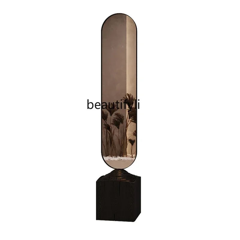 55Solid Wood Dressing Mirror for Bedroom, Quiet Style, Art Light, Luxury Floor, High-Grade, Full Body Mirror, Home Decor