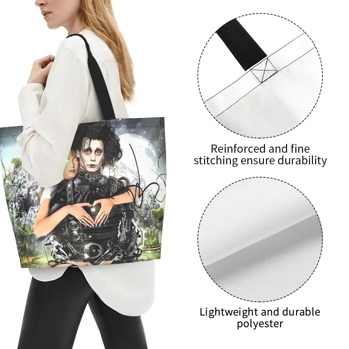 Edward Scissorhands Movie Shopping Tote Bag Canvas Large Capacity Shoulder Bags Shopper Grocery Handbag for Women