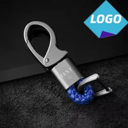 Custom Logo Microfiber Rope Leather Keychain Laser Engrave Car Name Keyring Personalize Company Number Weaving Key Chain Ring