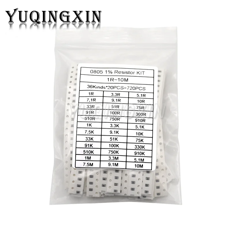 720pcs 1% 0603 0805 1206 SMD Chip Resistor Assorted Kit 1 ohm - 10M 36valuesX20pcs Resistance Sample set