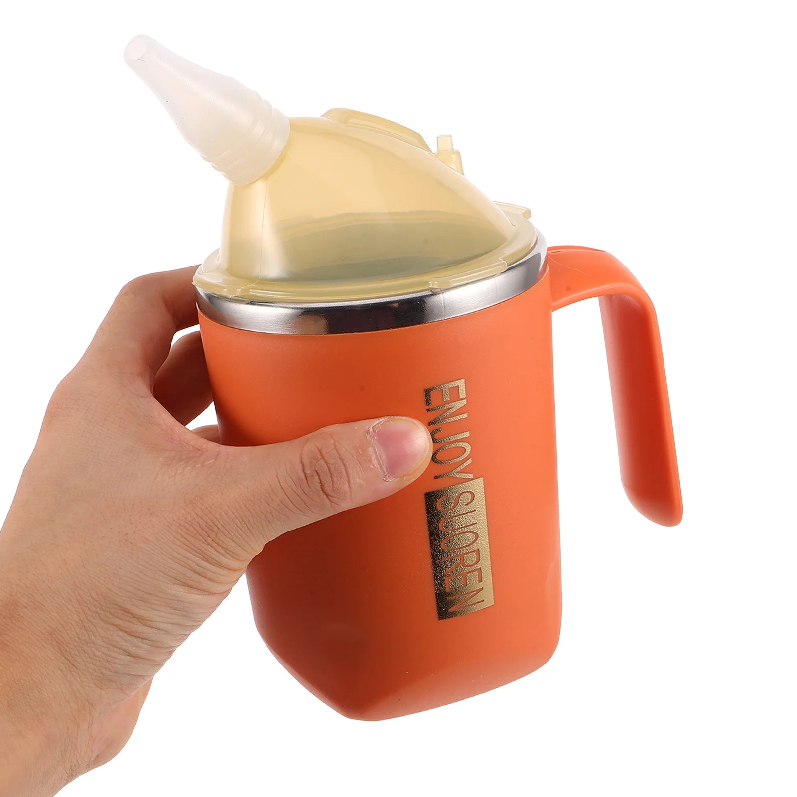 

1pcs 14Oz 400Ml Dysphagia Cups For Adults Elderly Regulating Flow Stainless Steel Spoon Slot Handle Leakproof Nursing Mug For