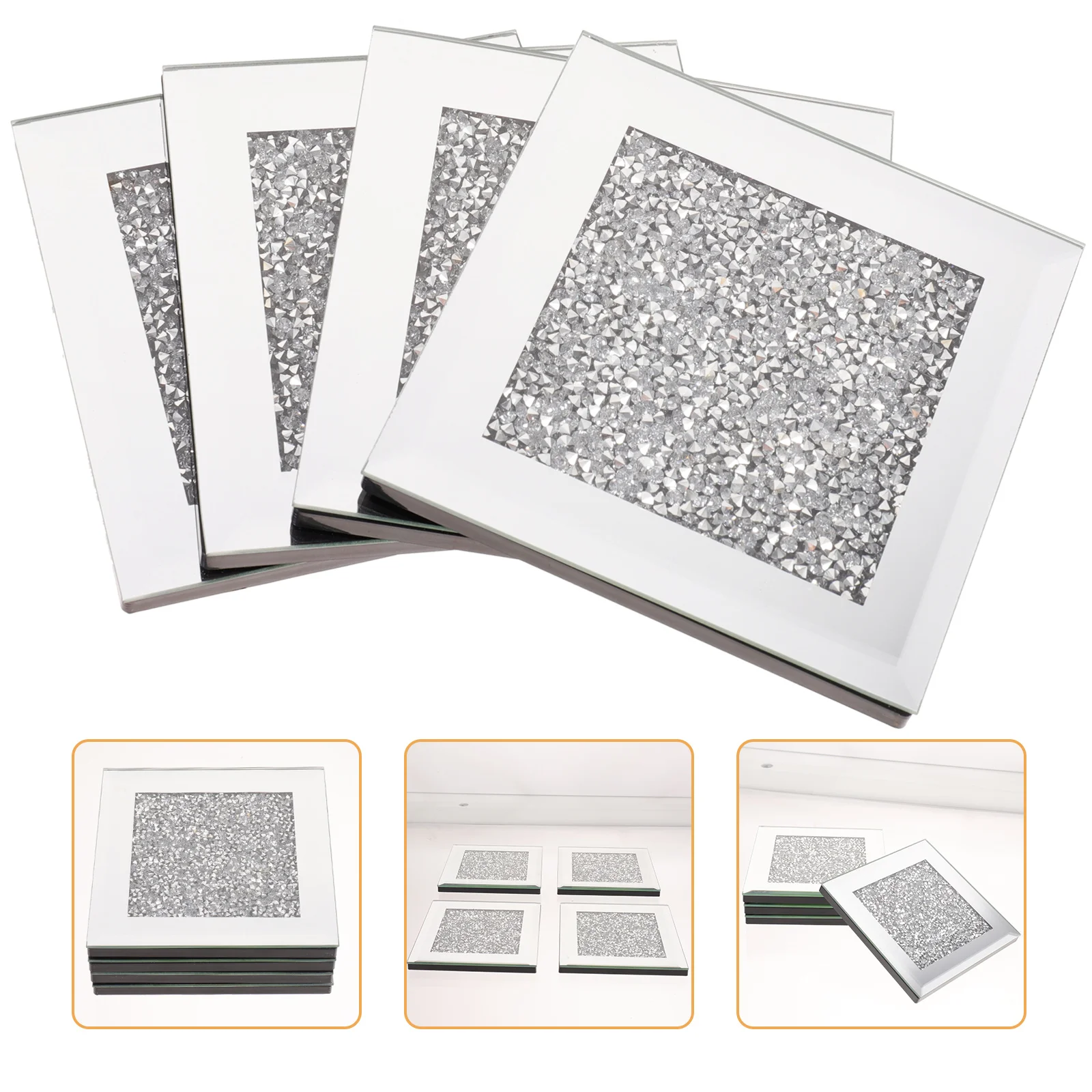 

4Pcs Glass Coasters Rhinestone Resistant Cup Mats for Home Bar Restaurant Table Use Cup Cushion
