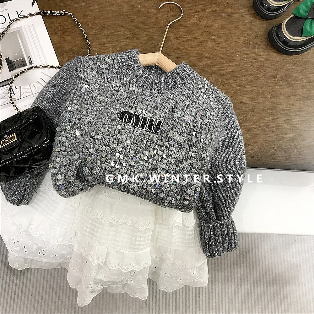 

Korean girls' clothing spring and autumn new pullover top girls tide fan heavy industry sequined letter embroidered hair