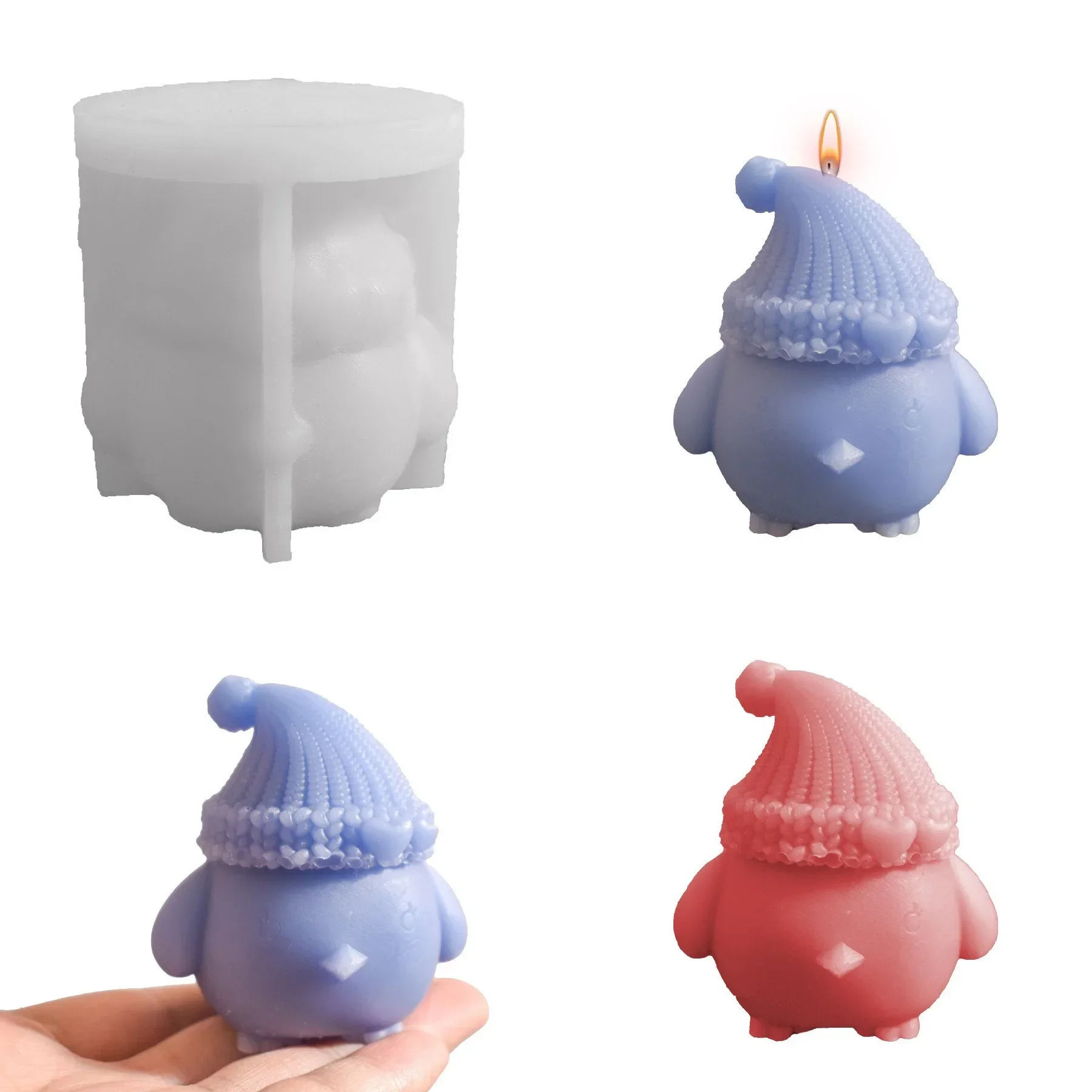 Molde de silicona líquida para velas aromáticas con forma de pollito y sombrero de lana, DIY, lindo adorno de yeso de pollo animal tridimensional de dibujos animados