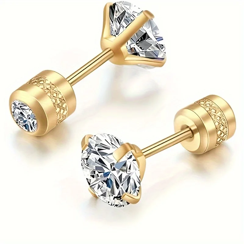 Un par de pendientes de circonita sintética blanca de 4 mm, decorados con motivos florales en relieve, equipados con tapones para las orejas, adecuados para pe