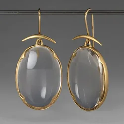 Exquisite Round Grey Stone Earrings Classic Vintage Gold Color Metal Geometry Wedding Dangle Earrings for Women Jewelry