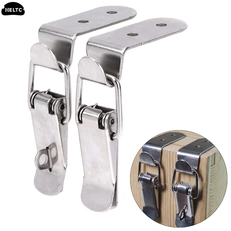 2/4pcs 90 Degrees Duck-mouth Buckle Hook Lock Stainless Steel Spring Loaded Draw Toggle Latch Clamp Clip Hasp Latch Catch Clasp