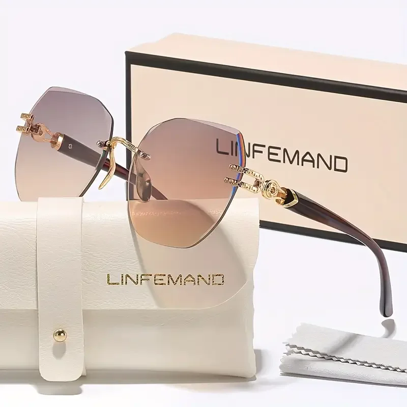 LINFEMAND Mode Geometrie Leichte rahmenlose dekorative Brille UV400 Damen Party Tanz Überraschung Einzigartiges Festival Geschenk – Detail 6