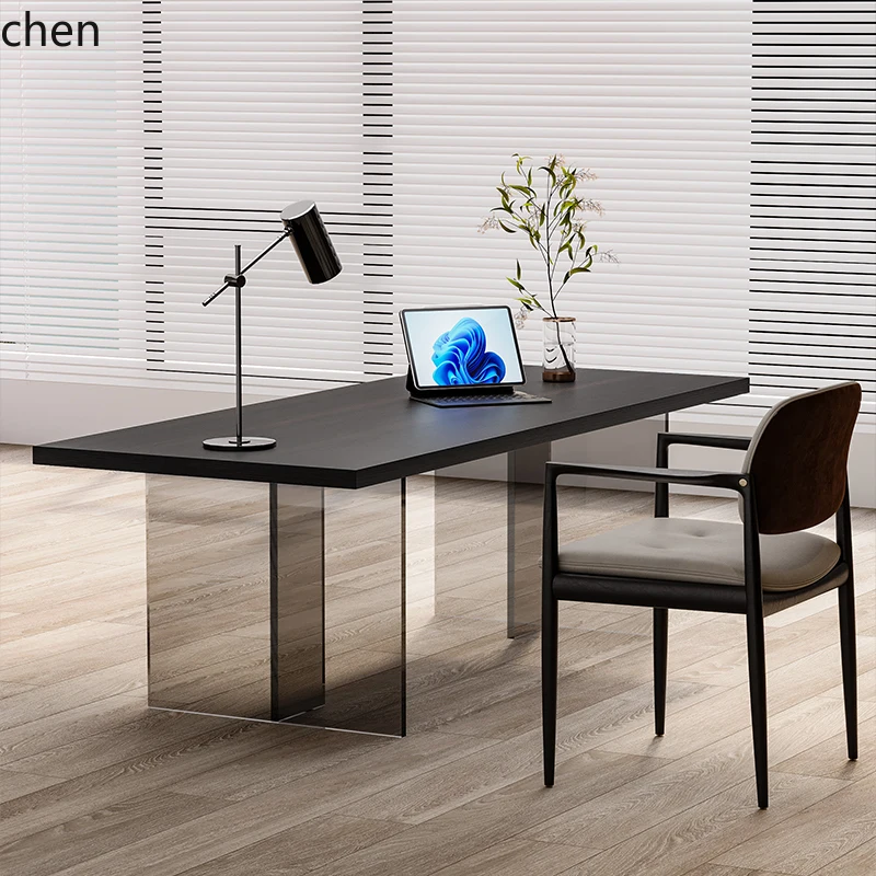 minimalist desk acrylic suspended dining table and chairs living room solid wood office computer desk