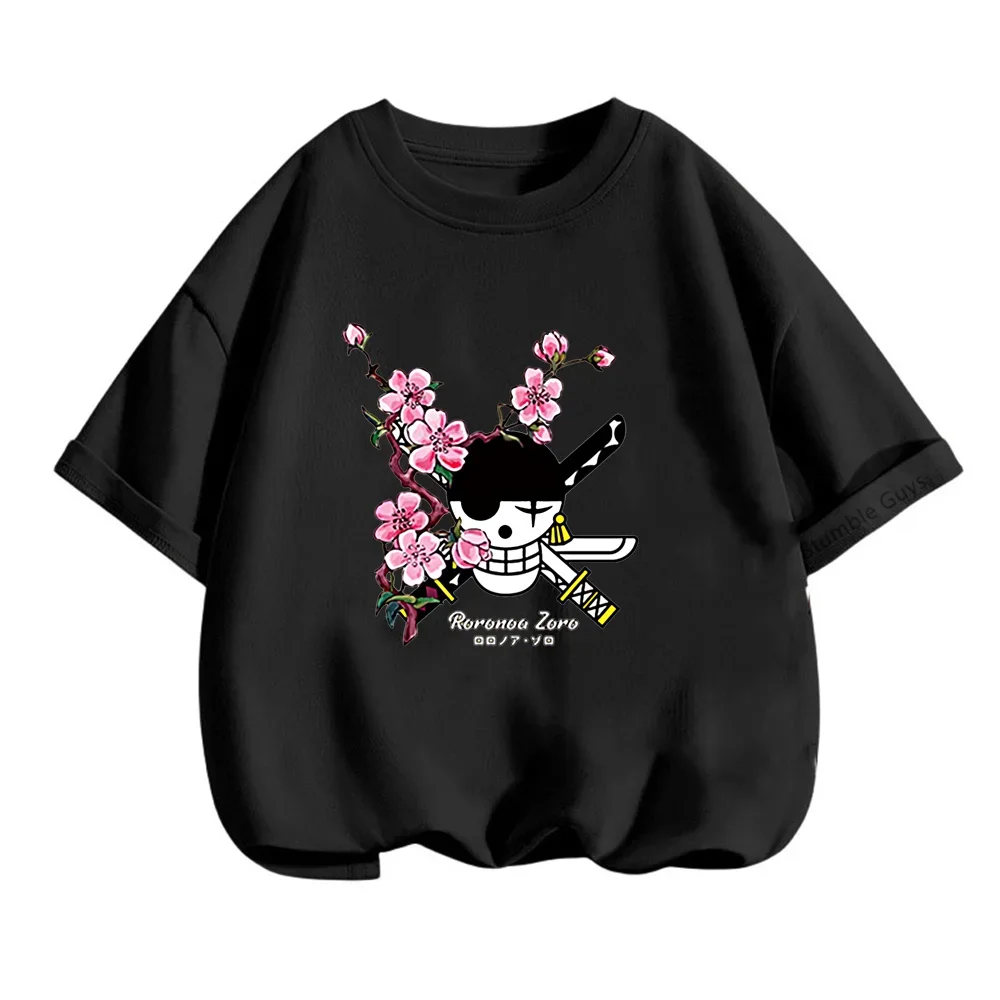 Boys Clothing Zorro T-shirt Summer Teen Short Sleeve Tops Tees New Anime One Pieces Tshirt Kids Boys Clothes Girls Luffy T Shirt