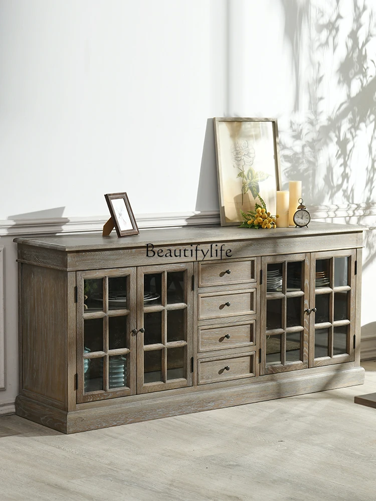 

American Retro Sideboard Small Apartment Light Luxury Solid Wood Storage Cabinet