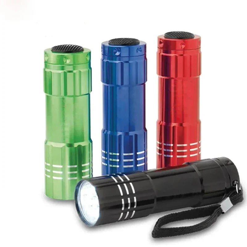 1Pcs แบบพกพาขนาดเล็กไฟฉาย9ไฟ LED โคมไฟลูกปัดอลูมิเนียม UV LED ไฟฉาย AAA แบตเตอรี่กันน้ำความสว่าง