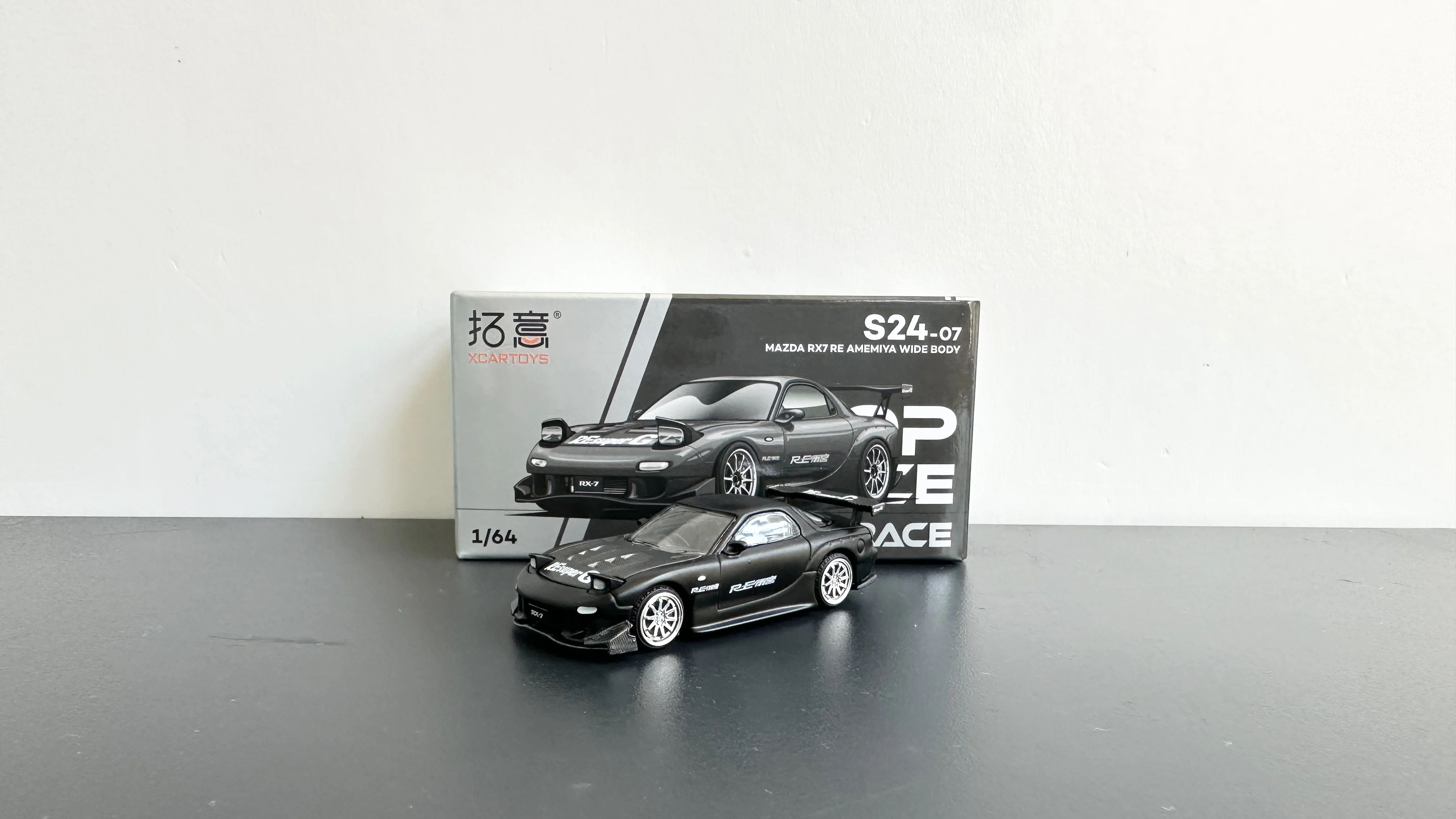 1:64 Mazda RX7 FD Amagiya, Matte Black Alloy Car Model, TOEIC POPRACE S24-07