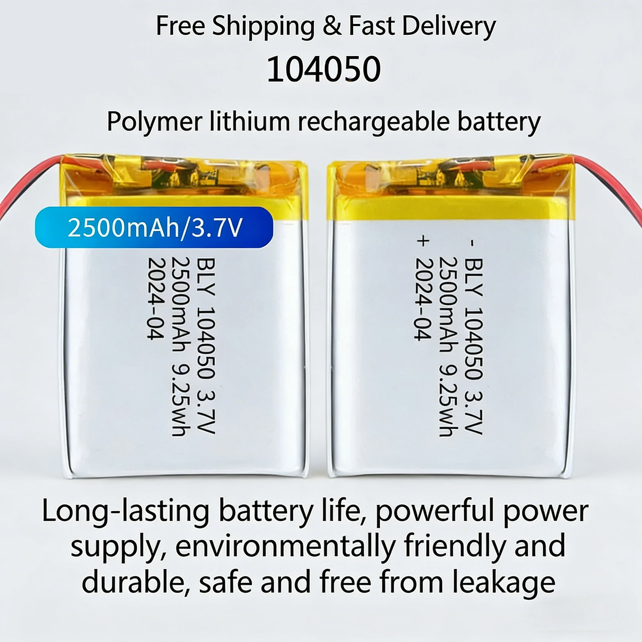 

104050 3.7V 2500mAh High Capacity Lipo Battery Rechargeable Lithium Polymer Cell for GPS MP3 MP4 Dash Cam Driving Recorder