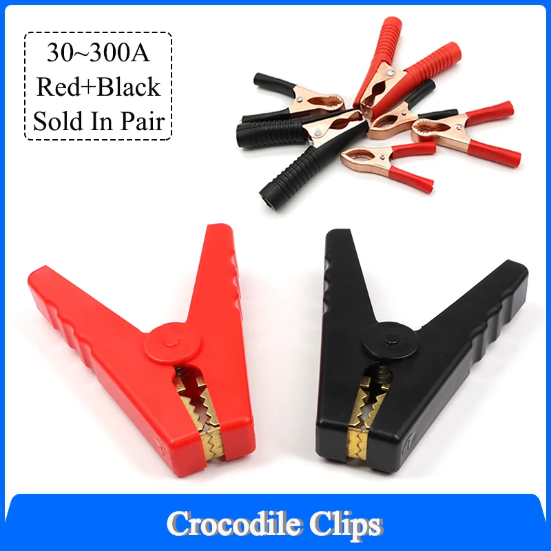 

1/5/10Pairs Copper Crocodile Clips 30 50 100 300A Black+Red Set for Car Batteries Test Lead Plug Power Connector Battery Clip