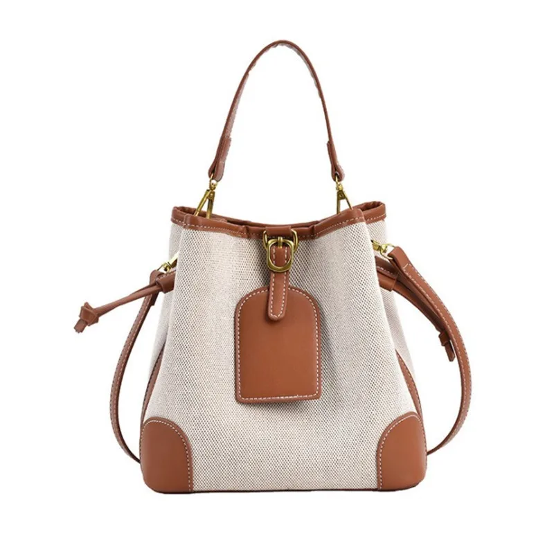 2022 new Korean style fashionable portable bucket bag trend canvas contrast texture messenger canvas bag