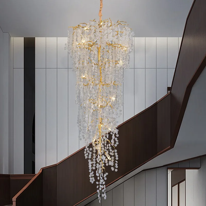 

Villa living room large chandelier duplex floor large chandelier stair light light luxury modern crystal chandelier stair