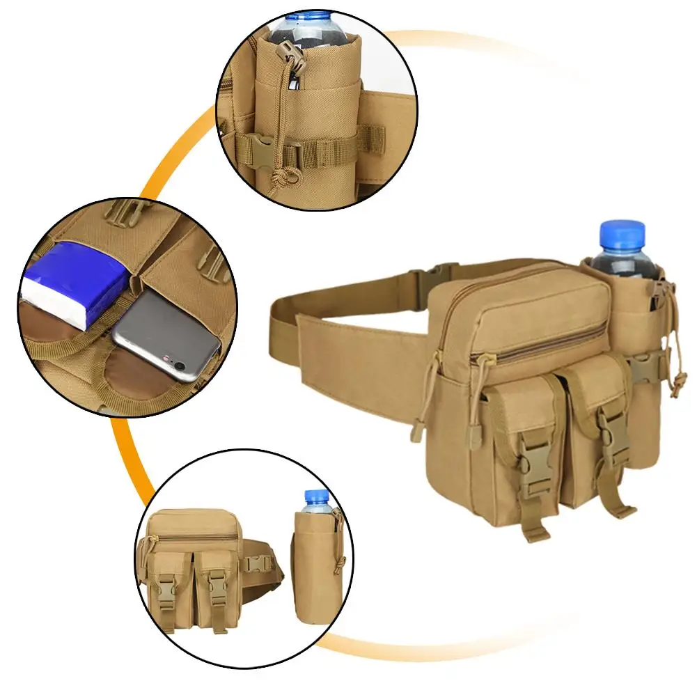 حقيبة خصر ذات سعة كبيرة للعمل والمشي لمسافات طويلة وحزمة صدر تكتيكية وحقائب مقاومة للماء وخفيفة الوزن وحامل زجاجة مياه رياضية خارجية