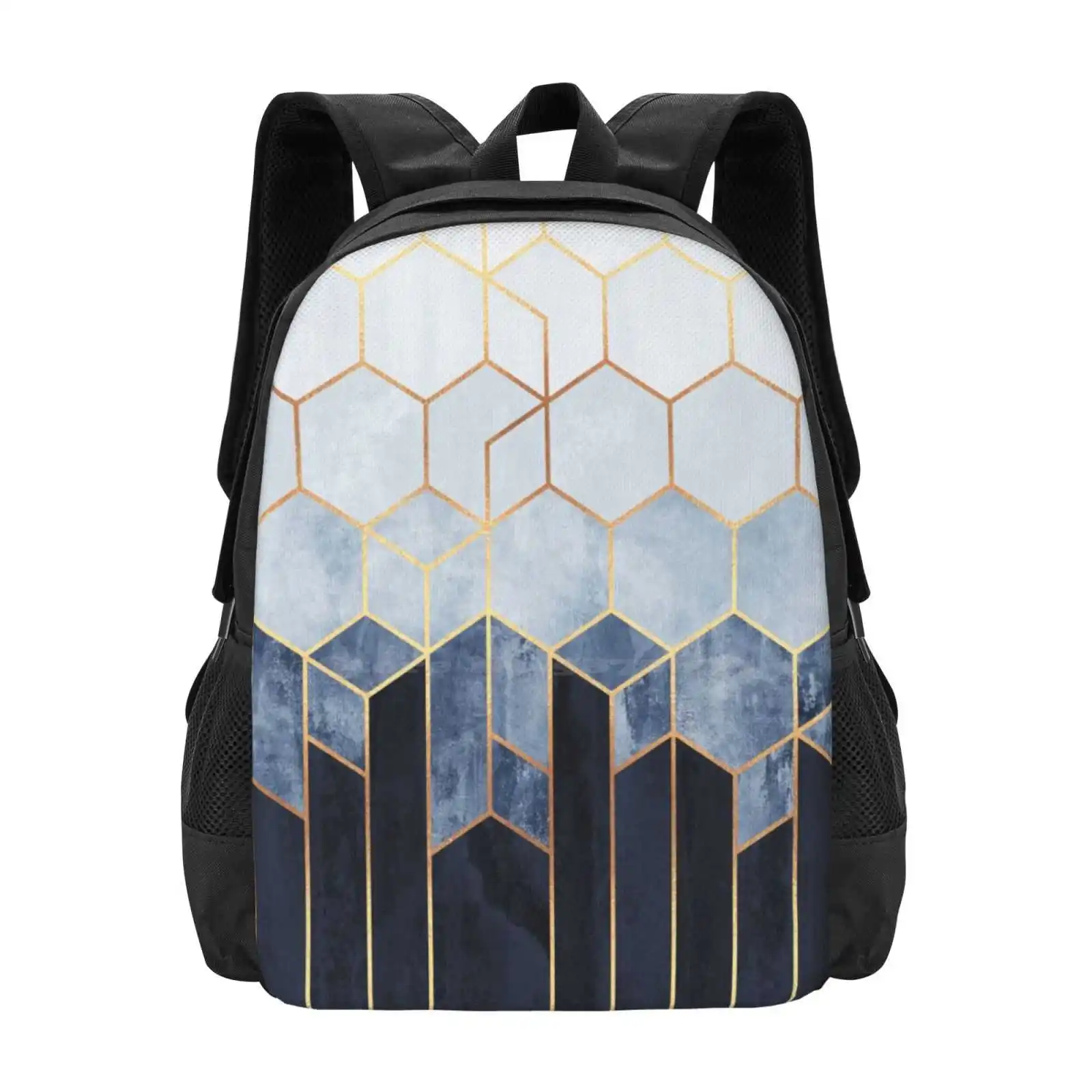 Soft Blue Hexagons Backpacks For School Teenagers Girls Travel Bags Graphic Abstract Geometry Geometric Modern Hexagons Blue