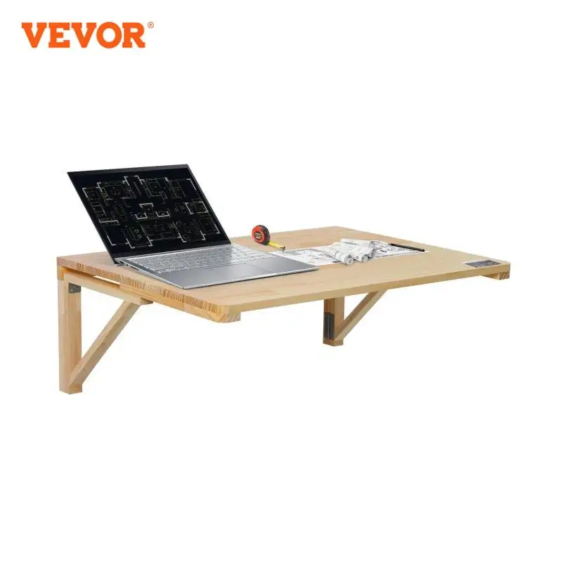 VEVOR Wall Mounted Folding Table Wooden Floating Desk with Iron Bracket Drop Leaf for Home Office Kitchen Bar Space-Saving